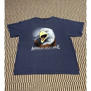 Y2K American Bald Eagle T Shirt Mens Boxy XL  Navy Wildlife Graphic Tee